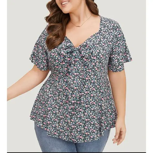 Bloomchic Size 18 - 20 • 2x •  • Ditsy Floral Knot V Neck Blouse