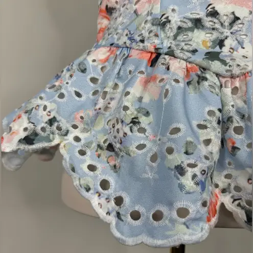 Beulah Floral Strapless Peplum Top with Eyelet details Size Large