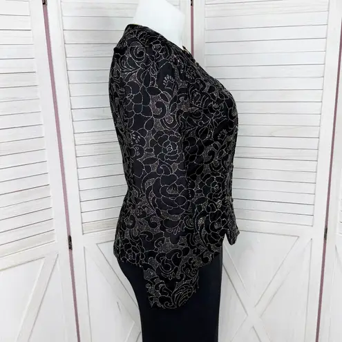 Vintage 80s R&K Evening Floral Glittered Velvet Jacket Black Gold 14