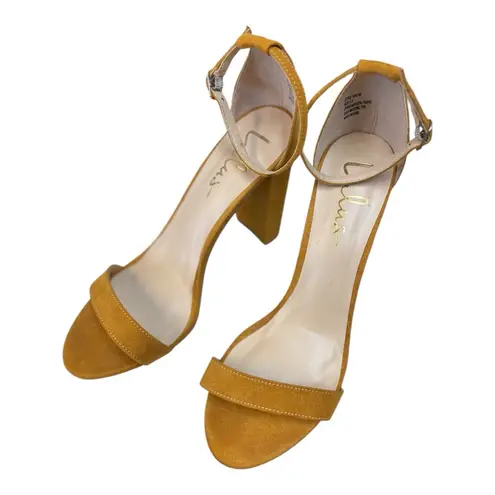 Lulus Taylor Mustard Yellow Suede Ankle Strap Heels Size 8.5 Gold