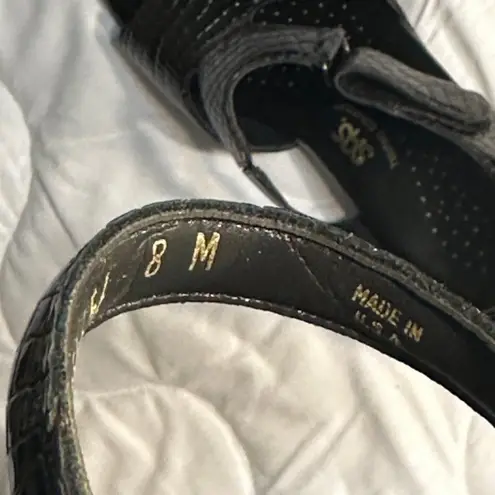 SAS Suntimer Women’s 8M Black Croc Print Leather Slingback Sandal Shoes Size 8