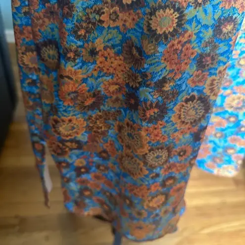 Vintage Hourglass Orange Blue Floral Dress Size L