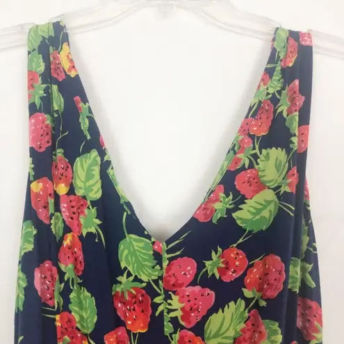Warehouse Strawberry Print Sleeveless Midi Dress Blue Size 2
