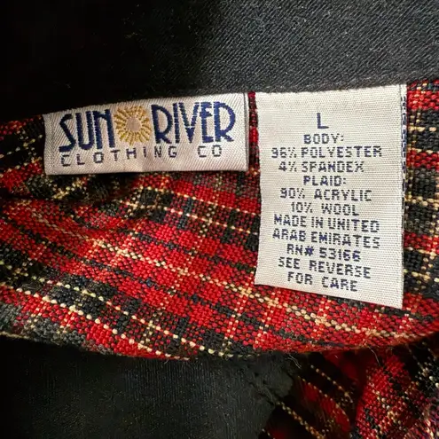 Vintage 90s Sun River Women’s Vest Black Suede Look Red Plaid Western Size L Size L