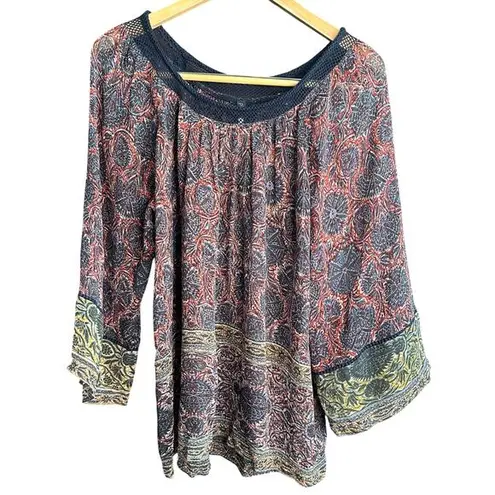 Plenty By Tracy Reese | Boho Flowy Knit Collar Wide Sleeve Blouse | Small