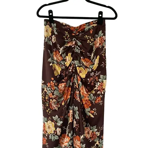 Veronica Beard Pixie Floral Print Skirt Oxblood Multi Silk Ruched Midi Size S 4