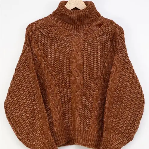 Lulus Oh What A Feeling Cable Knit Turtleneck Sweater Brown Size M
