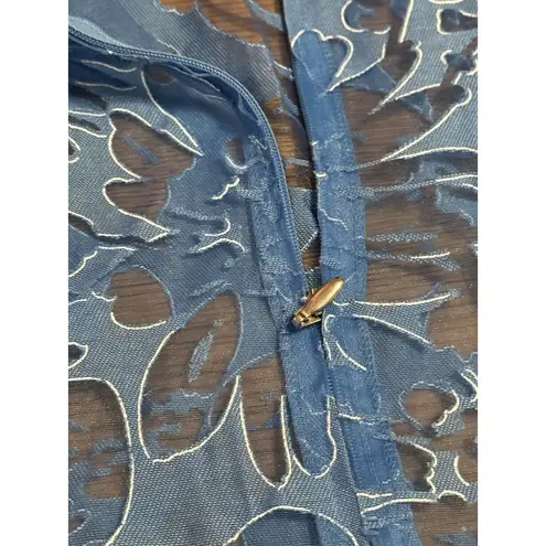 Susan Graver Sheer Floral Zip Up Shirt Jacket Size Small Blue Lightweight