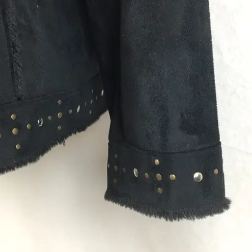 Dennis Basso Women's Black Suede Shearling Zip Up Winter Coat L