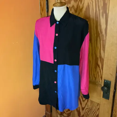 Vtg 80s color block oversized shirt Size L