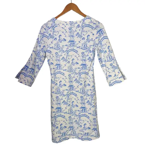 Jude Connally Megan Short Dress Chinoiserie Print Asian Artsy Size XS Blue White