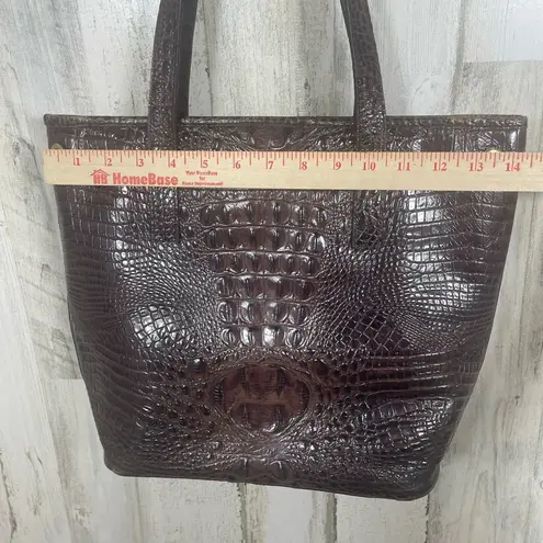 Brahmin Croc Embossed Leather Medium Convertible Tote Shoulder Bag Brown