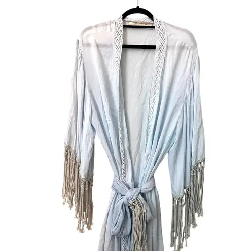 Jen's Pirate Booty JENS PIRATE BOOTY Rio Phoenix Fringe Kimono Light Blue Sz C (M/6)