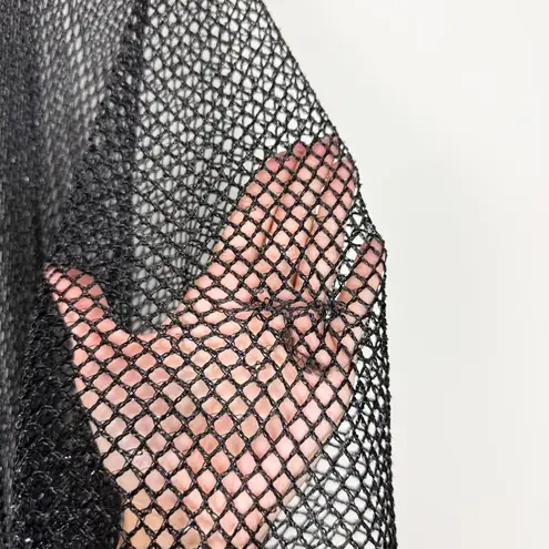 Casa Maca Black Shimmer Open Knit Mesh Fringe Kimono Swim Cover One Size Size undefined