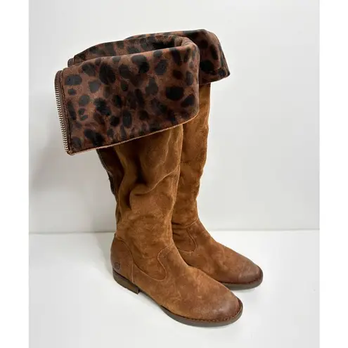 Born Boots Size 5.5 Borman Distressed Brown Suede Leather Tall Back Zip Boot Brown