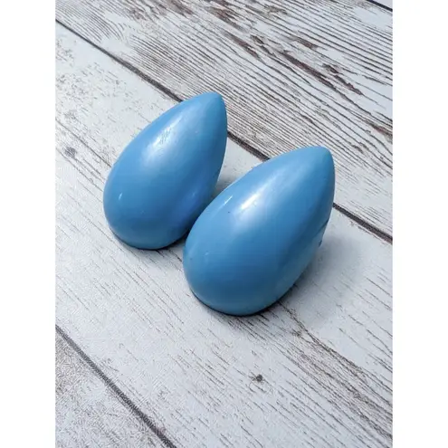 Vintage Stud Earrings For Pierced Ears 1.5" Large Teardrop Shape Light Blue