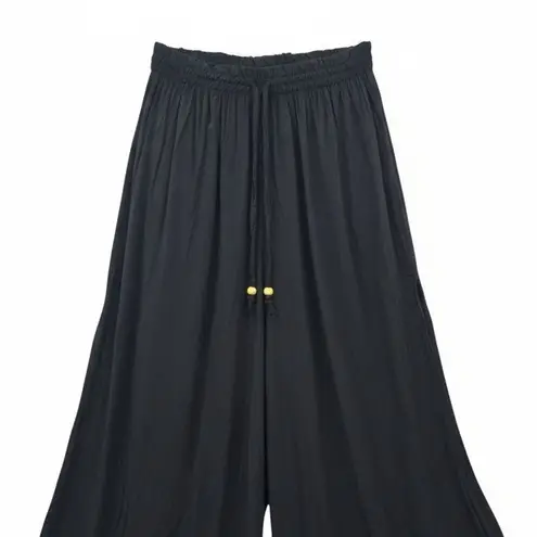 Black Wide Split Flowy Straight Beach Vacation Lounge 90s Pullon Boho Pants XS