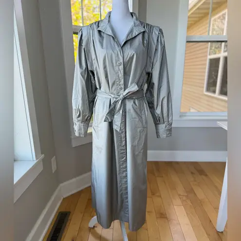 Vintage 80s 90s Paris Sport Club Gray Metallic Trench Coat Size 7 Small Medium Silver