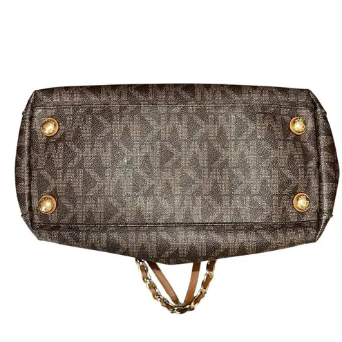 Michael Kors  Handbag Brown Signature Harper Large Tote Logo Gold Chain East West