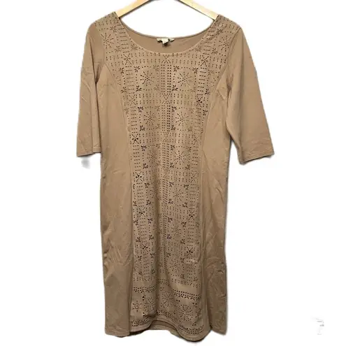 Nurture Boho Midi Suede Geometric Modern Pattern Size Medium Dress Tan