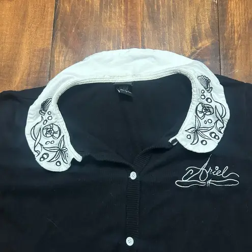 Disney Vintage Ariel The Little Mermaid Black collared Embroidered Cardigan