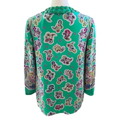 Tibi Silk Tunic Beaded Neckline Bright Green Gorgeous Brunch Summer Event
