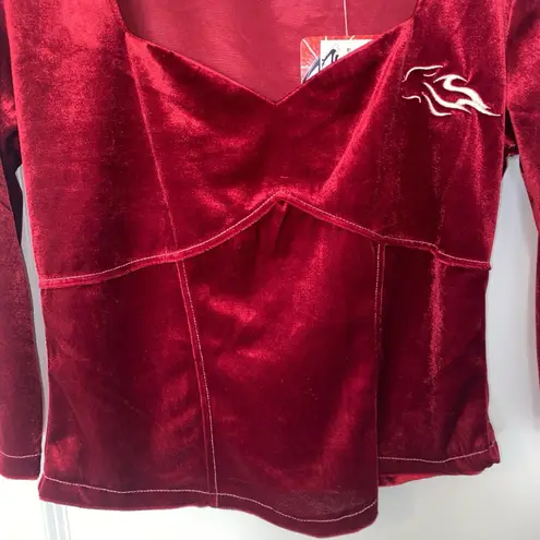 Women's Johnny Blaze Flames Vintage Dead Stock Stretch Velour Crop Top Red Large