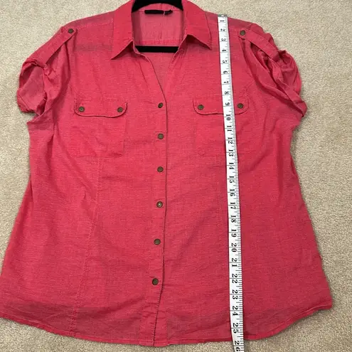 a.n.a  Pink Lightweight Cotton Summer Shortsleeve Rolled Tab Button Women Shirt XL