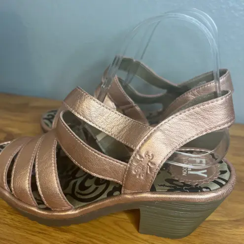 Fly London Woze Leather Slingback Sandals Sz 38W Block Heel Rose Gold Pink - Image 2