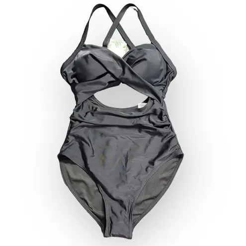 EoMenie One Piece Swimsuit Women's XS Black Cross Straps Tie Back NWT