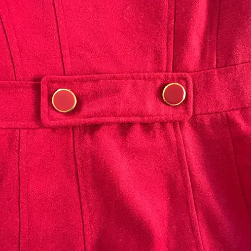 Say What? Red double-breasted ruffle coquette romantic feminine wool blend pea coat XS