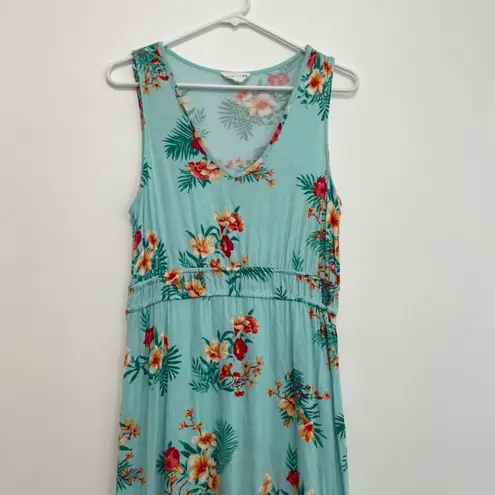 Olive & Oak LULUS Sleeveless Floral Maxi Dress Aqua Blue Pink Tropical Hawaiian