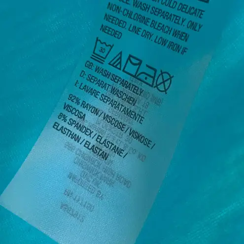 BELLE BY KIM GRAVEL NWOT Rayon Spandex Shrug Size Small Cabana Blue Tie Front