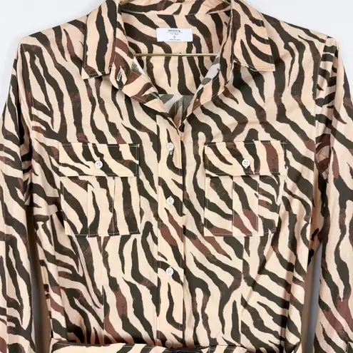 Untuckit for Her Elise Shirt Dress Stretch Cotton Safari Print Zebra Tan Size 6