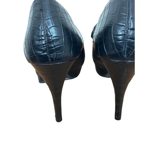 Women's Allure Size 8.5M Stiletto Peep Toe Heels Platform Crocodile Embossed Black
