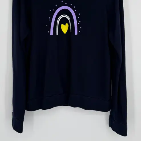 Sundry Rainbow Heart Sweatshirt Size Large Navy Graphic Pullover Crewneck Cozy