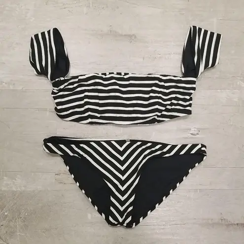 Vitamin A ππ Marin Black Stripe Bikini Havana Crop Top + Tulum Bottom 6 S NWT