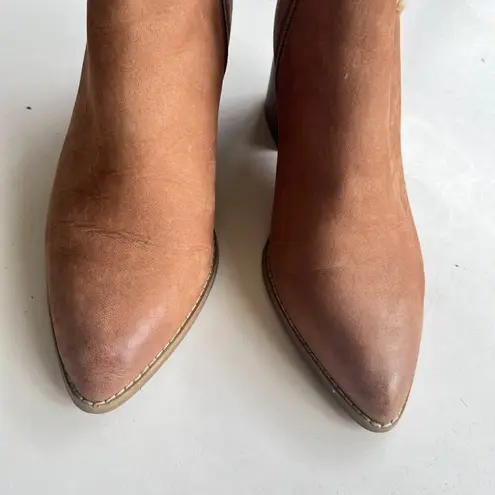 Anthropologie  Cognac Fur Lined Warm Block Heel Ankle Booties Shoes Womens Size 9