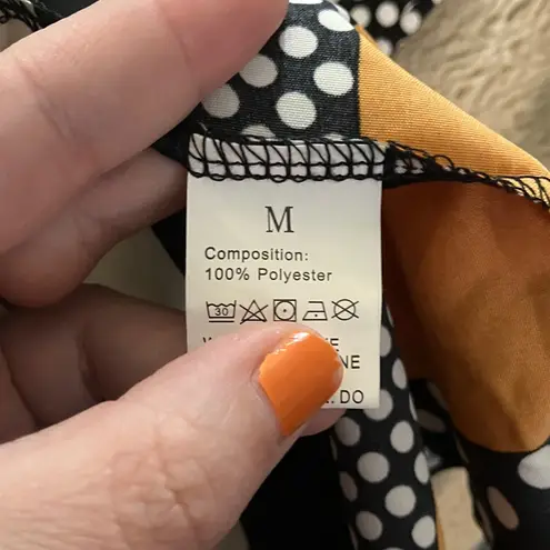 Stylish Polka Dot and Stripe Long Sleeve Peasant Dress, Medium Orange