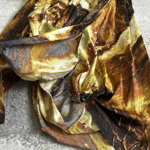 Gary Graham Dress Womens 8 Gold Black Silk Layered Raw Hems Edges Midi Art