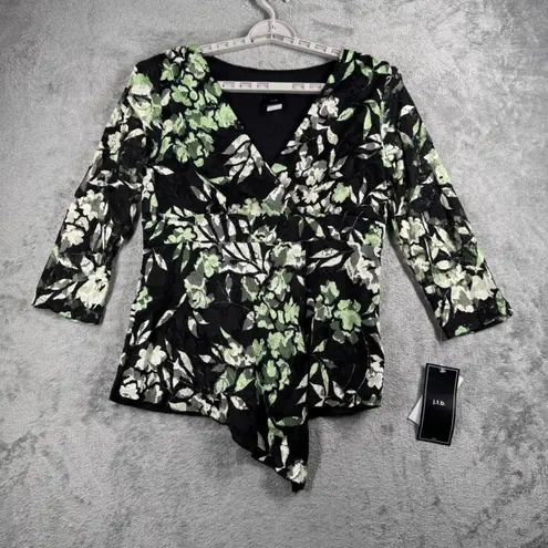 j.t.b. Floral Mesh Top L Black Green White V