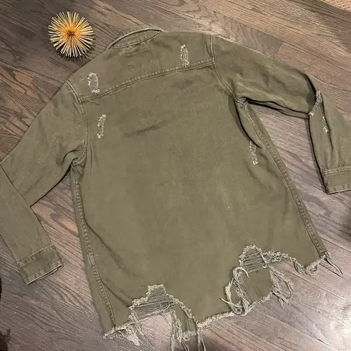 American Bazi Women's Distressed Denim Olive Ripped Outerwear Denim Jacket Med