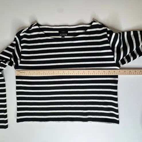 J Crew Striped Cropped Fit Shirt Small Boxy Long Sleeve Preppy Nautical Coastal Black