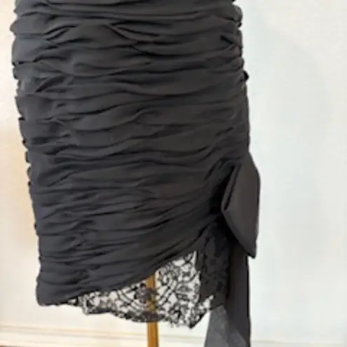 Victor Costa Prom Party Strapless Ruched Dress Bow Lace Black Cocktail Vintage