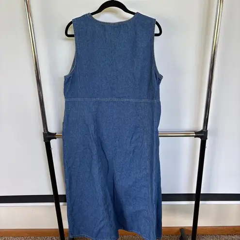 Vtg 90s Denim Maxi Dress Modest Sleeveless Jean Tradwife Western Classic Large Blue