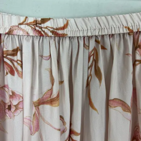 T Tahari Maxi Skirt Womens Large Cream Pink Floral A-Line Stretch Lightweight L