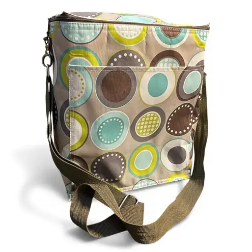Thirty One Insulated Zip Cooler Picnic Bag Minty Chip Circles Adjustable Strap Brown