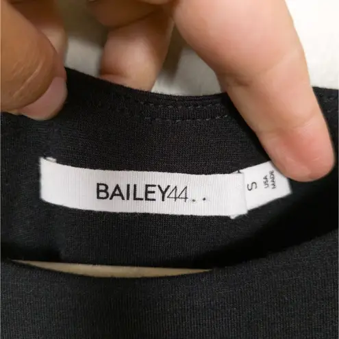 BAILEY 44 Black Jersey Knit Dress Contrast Faux Leather Blue Stripe Womens Small