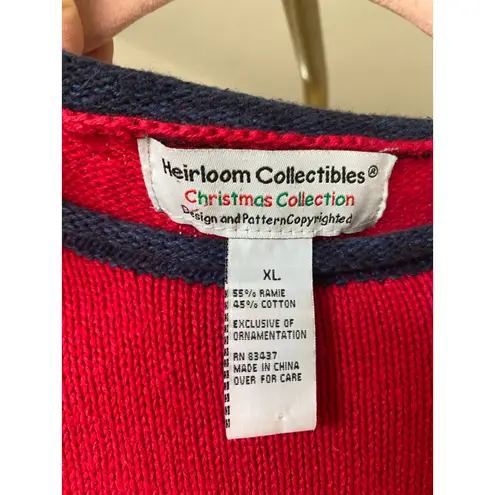 Vintage Merry Christmas Knit Sweater Heirloom Collect Red Holiday Parisian Party Size XL