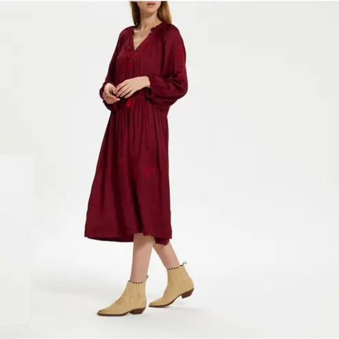 THE GREAT Ornament Embroidered Dress Dark red size XS NWT
